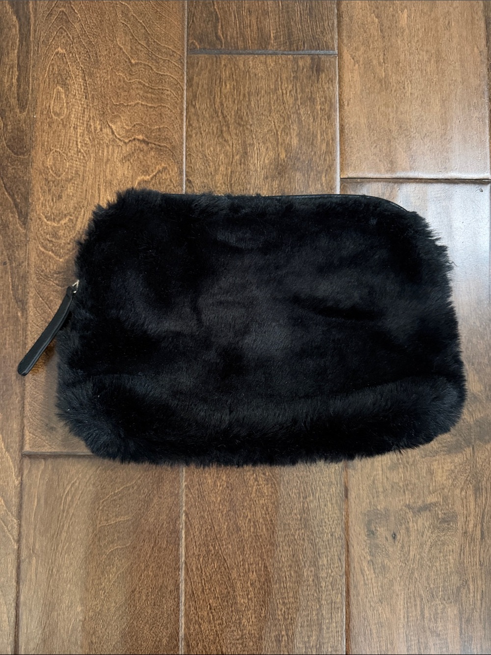 Banana Republic Black Faux Fur Zip Clutch Pouch